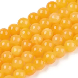 Natural Dyed Yellow Jade Gemstone Bead Strands