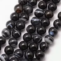 Natural Black Agate Bead Strands