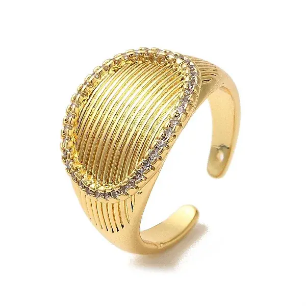Brass Micro Pave Cubic Zirconia Open Cuff Rings for Women