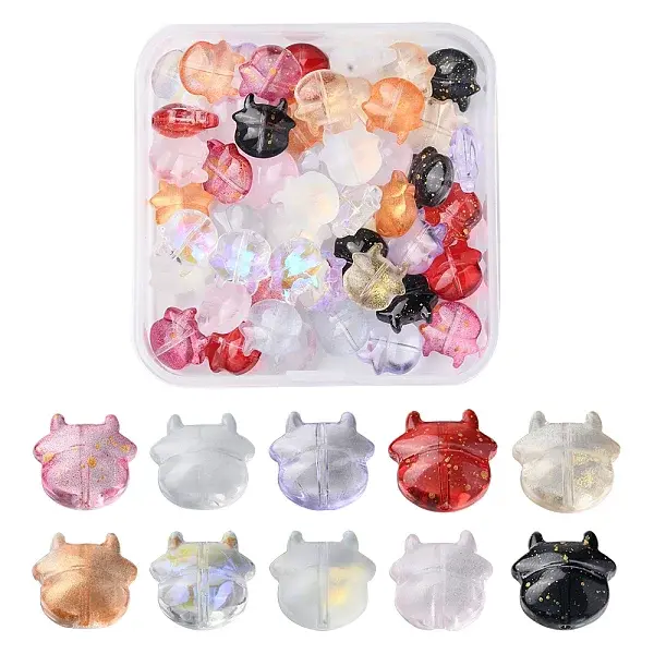 50Pcs 10 Style Transparent Spray Painted Glass Beads