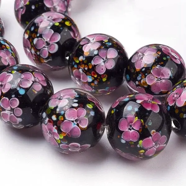 Handmade Inner Flower Lampwork Beads Strands