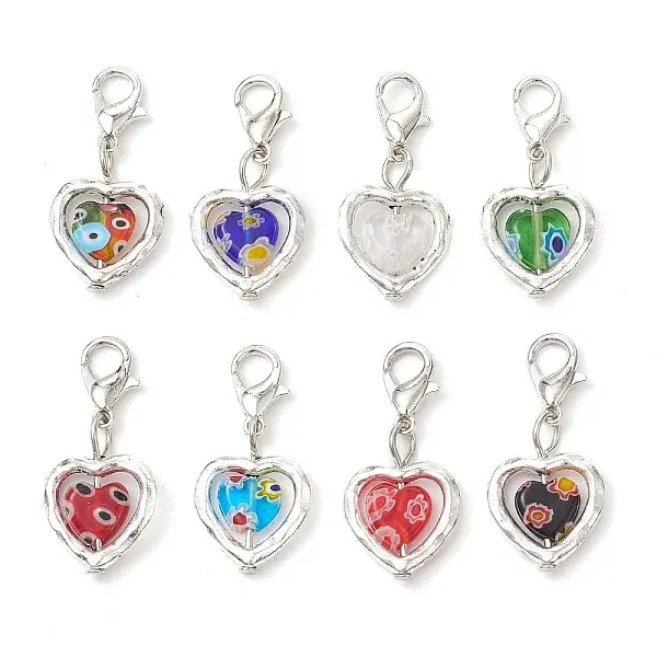 Heart Millefiori Glass & Alloy Pendant Decorations