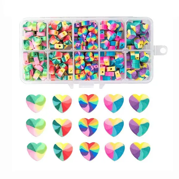 300Pcs 5 Styles Handmade Polymer Clay Beads