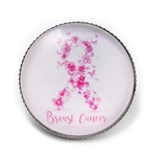 Breast Cancer Awareness Ribbon Glass Brooches