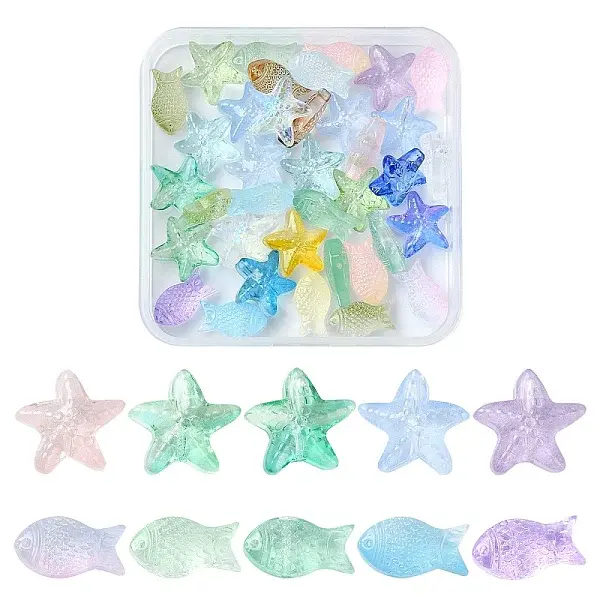 50Pcs 2 Styles Transparent Glass Beads