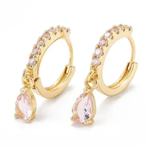Brass Micro Pave Cubic Zirconia Huggie Hoop Earrings