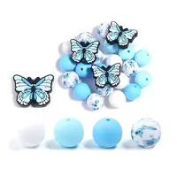 25Pcs Butterfly & Round Silicone Focal Beads