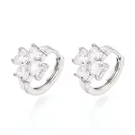 Brass Micro Pave Clear Cubic Zirconia Clover Hoop Earrings