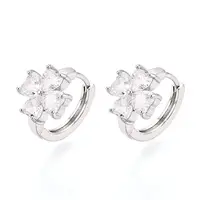 Brass Micro Pave Clear Cubic Zirconia Clover Hoop Earrings