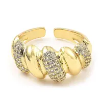 Brass Micro Pave Clear Cubic Zirconia Open Cuff Rings