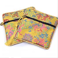 Chinese Brocade Tassel Zipper Jewelry Bag Gift Pouch