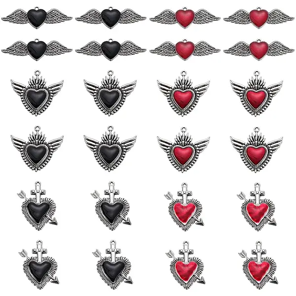 24Pcs 6 Styles Alloy Enamel Pendants
