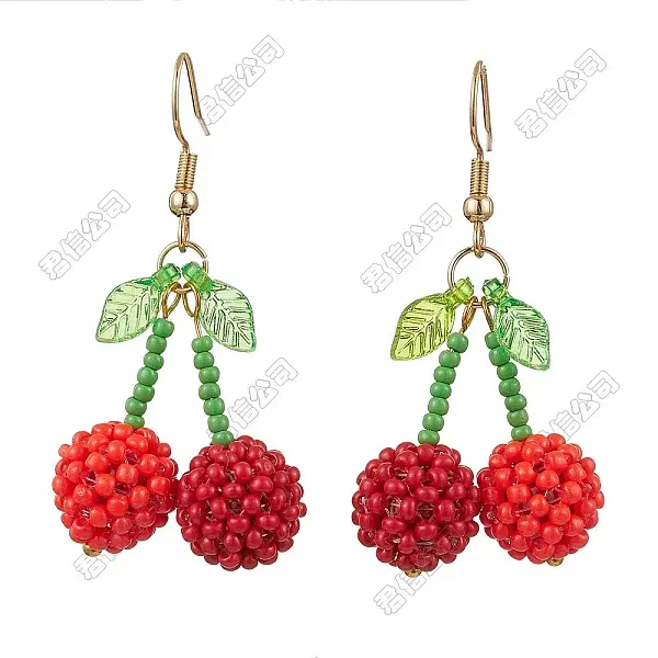 Glass Seed Beads Cherry Dangle Earrings