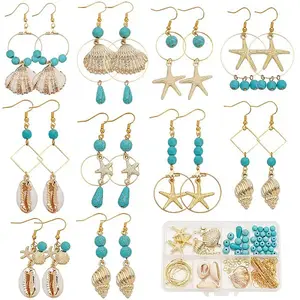 Ocean Theme Synthetic Turquoise & Natural Shell Dangle Earrings DIY Making Kit