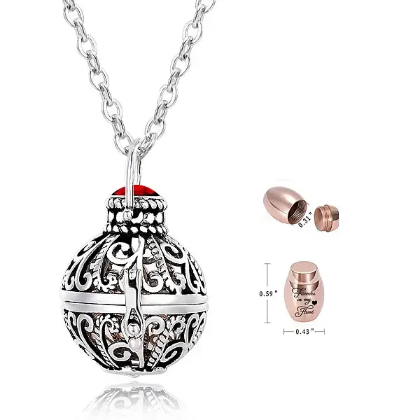 304 Stainless Steel Round Urn Ashes Pendant Necklace