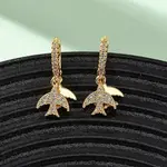 Swallow Brass Micro Pave Clear Cubic Zirconia Hoop Earrings