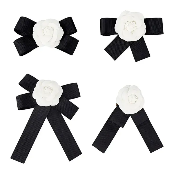 4Pcs 4 Style Polyester Camellia Bow Tie Neck Tie Lapel Pins