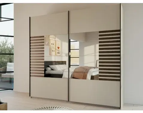 Šatníková skriňa so zrkadlom Barea, 226 cm, béžová/dub atlantic%