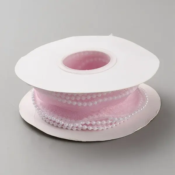 5 Yards Organza Ribbon with Plastic Pearl Beads