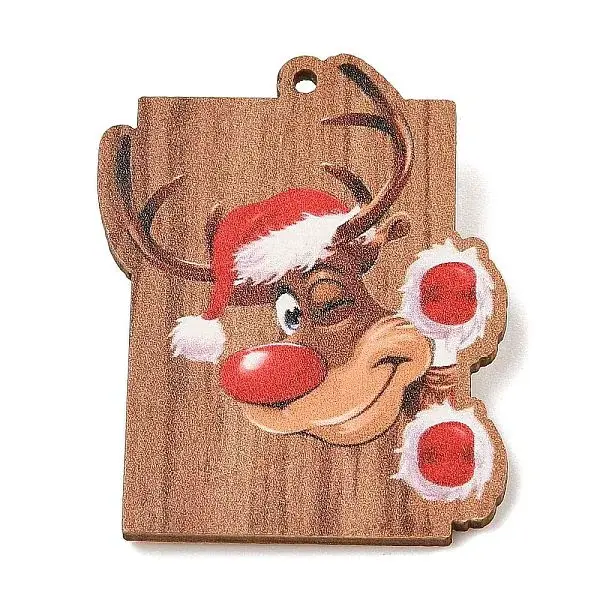 Christmas Theme Wood Printed Brooches for Women