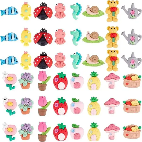 48Pcs 16 Style Resin Cabochons