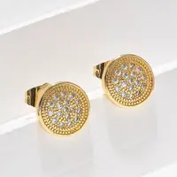 Brass Micro Pave Clear Cubic Zirconia Stud Earrings