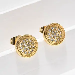 Brass Micro Pave Clear Cubic Zirconia Stud Earrings