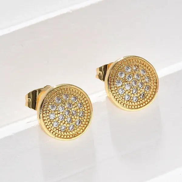 Brass Micro Pave Clear Cubic Zirconia Stud Earrings