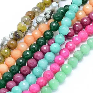 Faceted Natural Agate and Dyed Jade Beads Strands