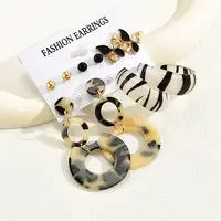 6 Pairs Vintage Acrylic Striped Earring Sets