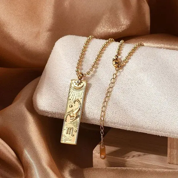 304 Stainless Steel Clear Cubic Zirconia Rectangle Constellation Pendant Necklaces for Women Men