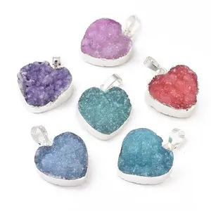Electroplated Natural Dyed Druzy Quartz Pendants