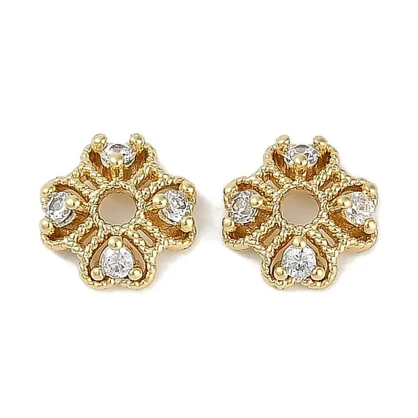 Brass Micro Pave Clear Cubic Zirconia Bead Caps