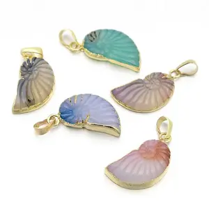 Natural Agate Crystal Electroplate Conch Pendants