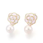 Flower Brass Natural Pearl Dangle Stud Earrings