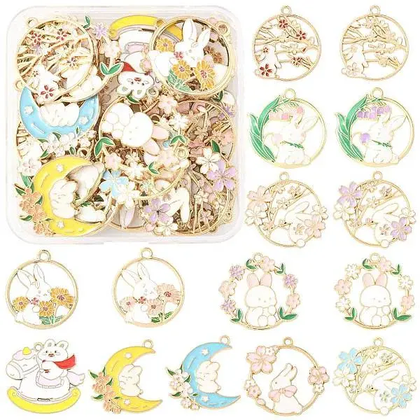 30Pcs 15 Styles Alloy Enamel Pendants