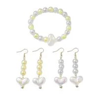 Round & Heart Acrylic Beads Bracelet & Dangle Earring Set