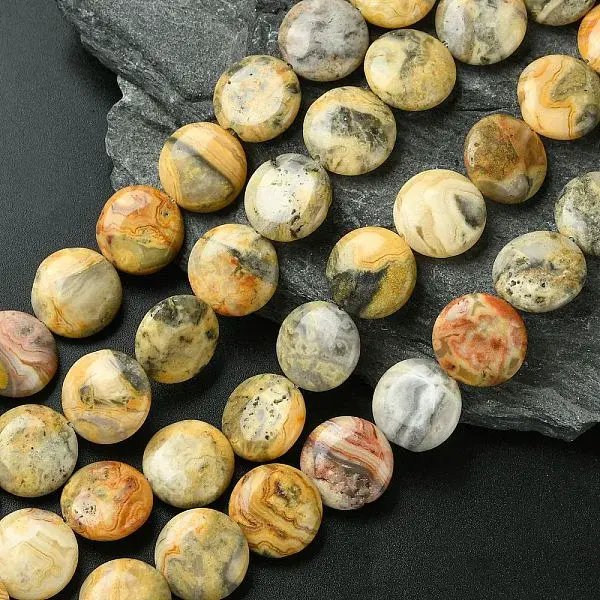 Flat Round Natural Crazy Lace Agate Beads Strands