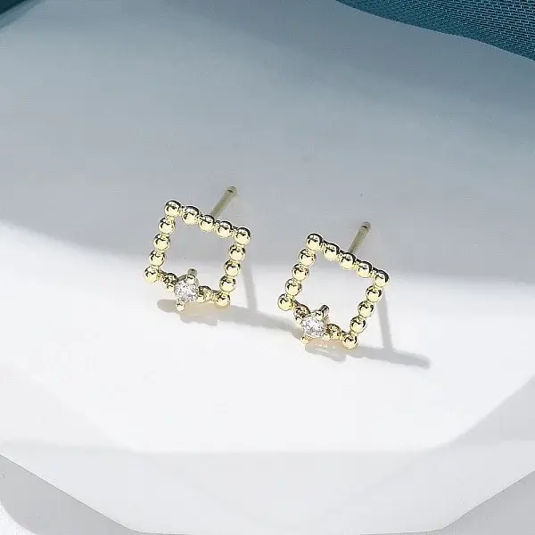 Brass Clear Cubic Zirconia Stud Earrings