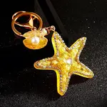 Diamond-Studded Starfish Shell Car Zinc Alloy Keychain Acrylic Cute Men and Women Bag Pendant Metal Keychain Ring Gift
