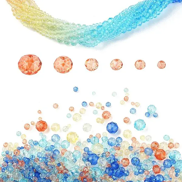 6 Styles Gradient Color Transparent Painted Glass Beads Strands