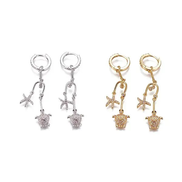 Brass Micro Pave Cubic Zirconia Dangle Hoop Earrings