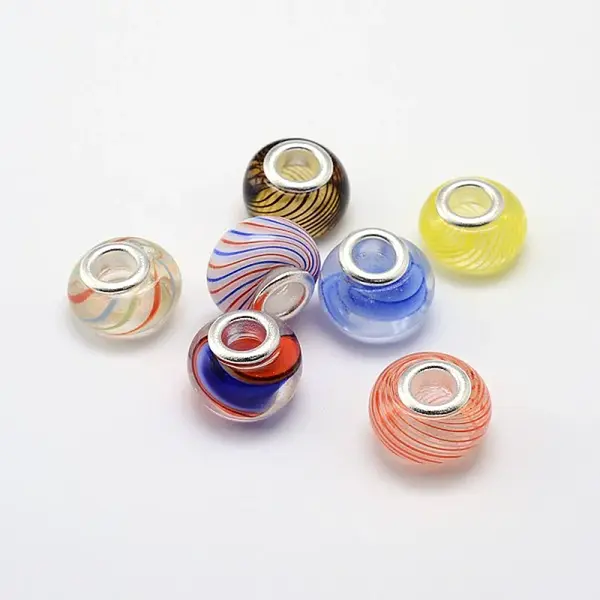 Mixed Styles Handmade Lampwork Large Hole Rondelle European Beads