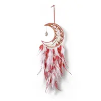 Gemstone Chips Beaded Tree of Life Moon with Feather Pendant Decorations