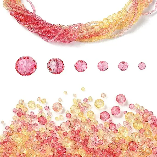 6 Styles Gradient Color Transparent Painted Glass Beads Strands