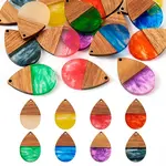16Pcs 8 Colors Transparent Resin & Walnut Wood Pendants