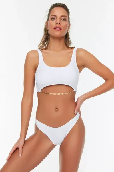 Trendyol White Bralette Chain Accessory, Regular Leg Bikini Set