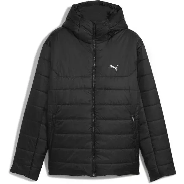 Puma ESSENTIALS HOODED PADDED JACKET Pánská zateplená bunda, černá, velikost