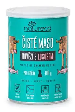 Natureca konzerva hovězí s lososem pro kočky 400g