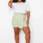 Trendyol Curve Light Green Wrapover Denim Short Skirt